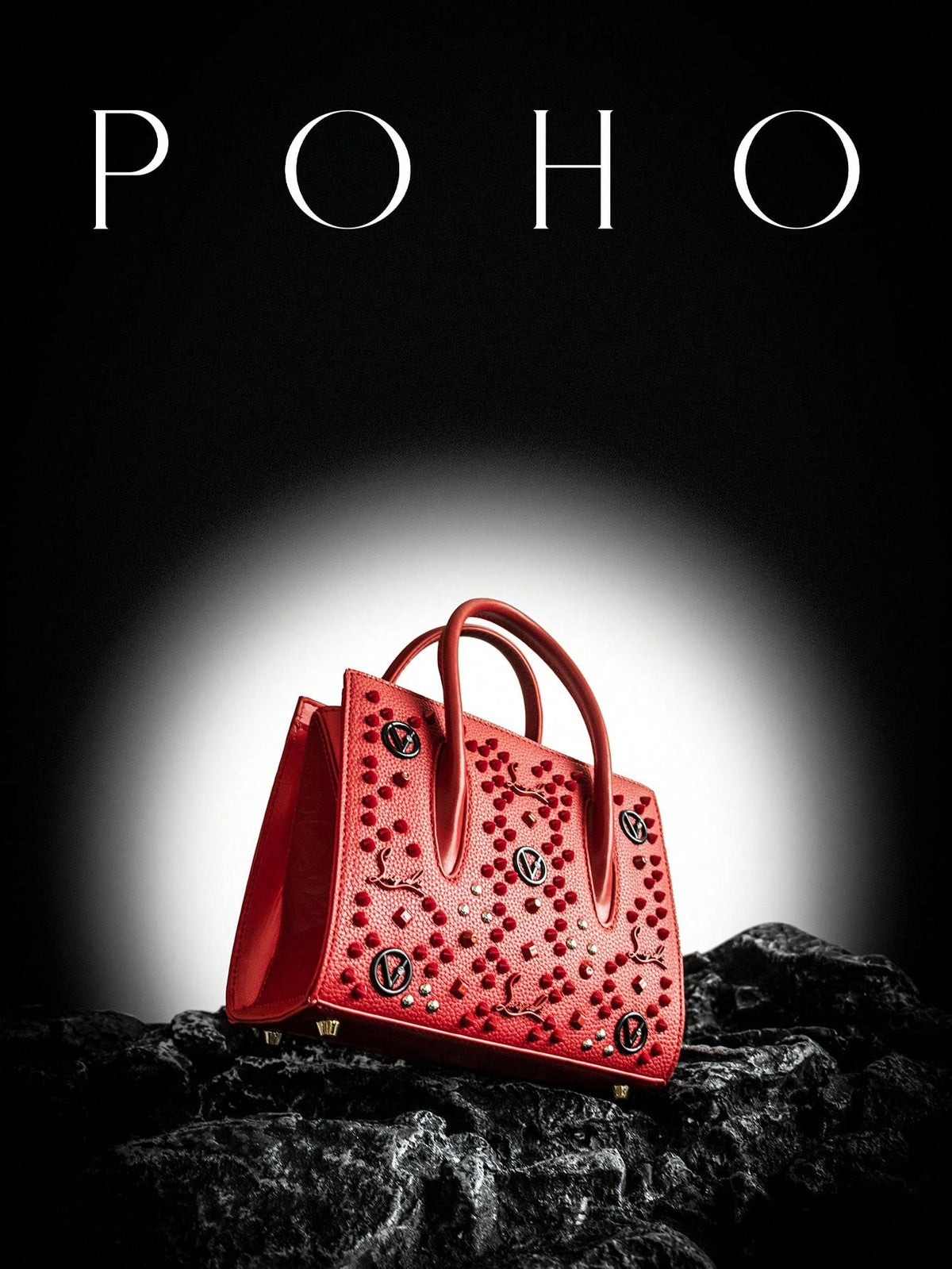Poho lychee pattern studded women's handbag